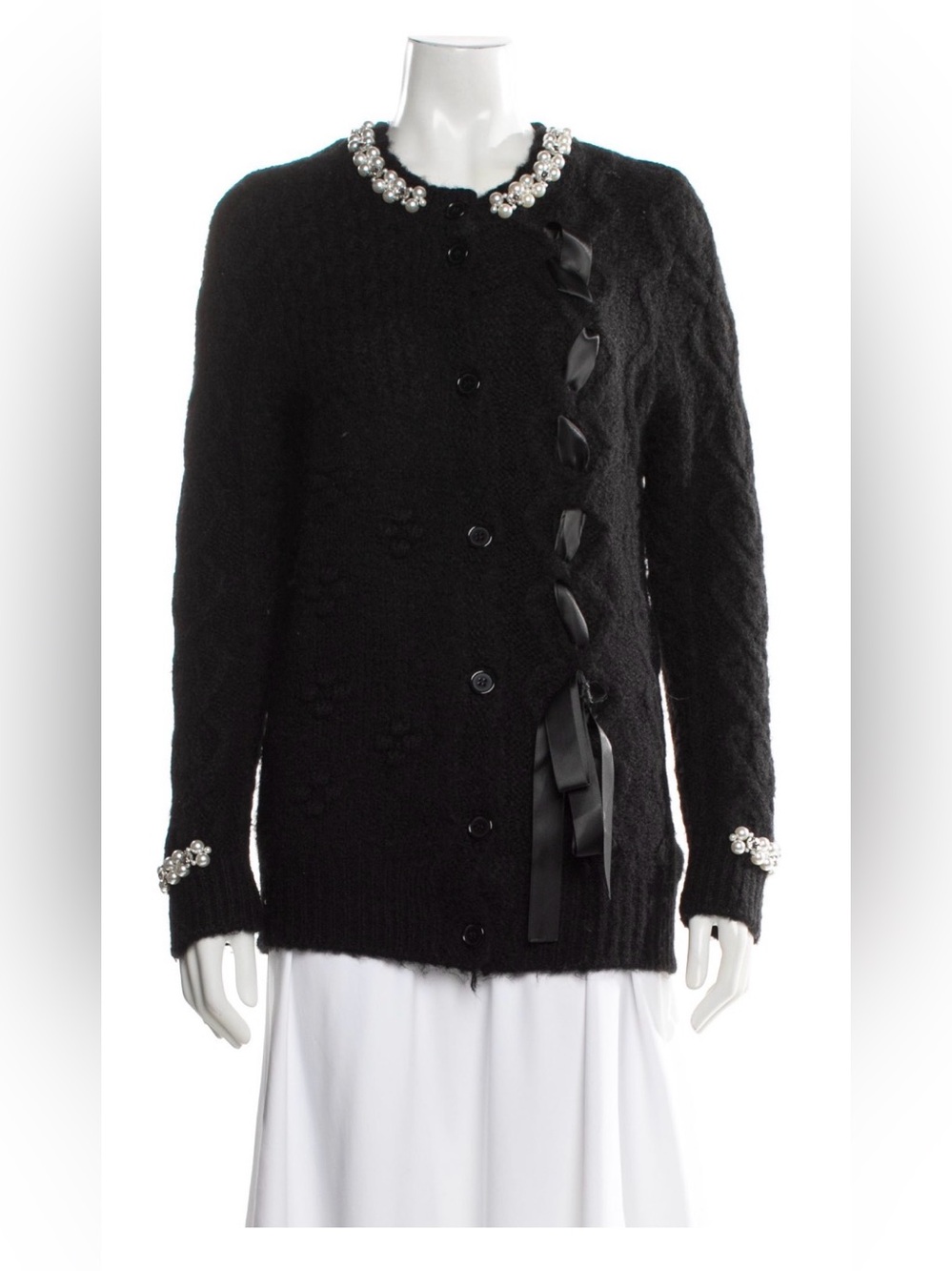 Simone Rocha Black Embellished Cable-Knit Sweater Cardigan
